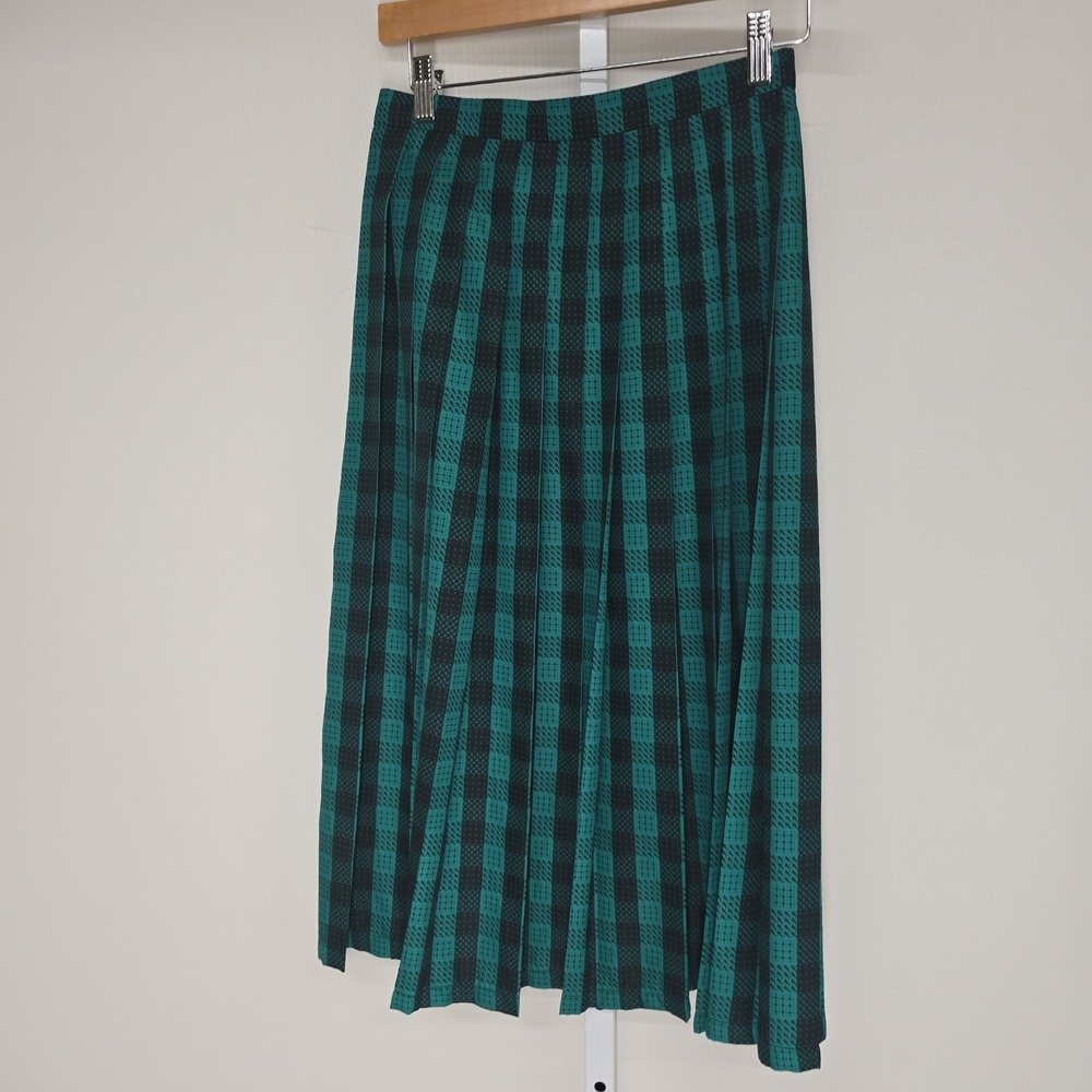 Jaeger Vintage Green Black Plaid Pleated‎ Midi Skirt Made in Great Britain 10